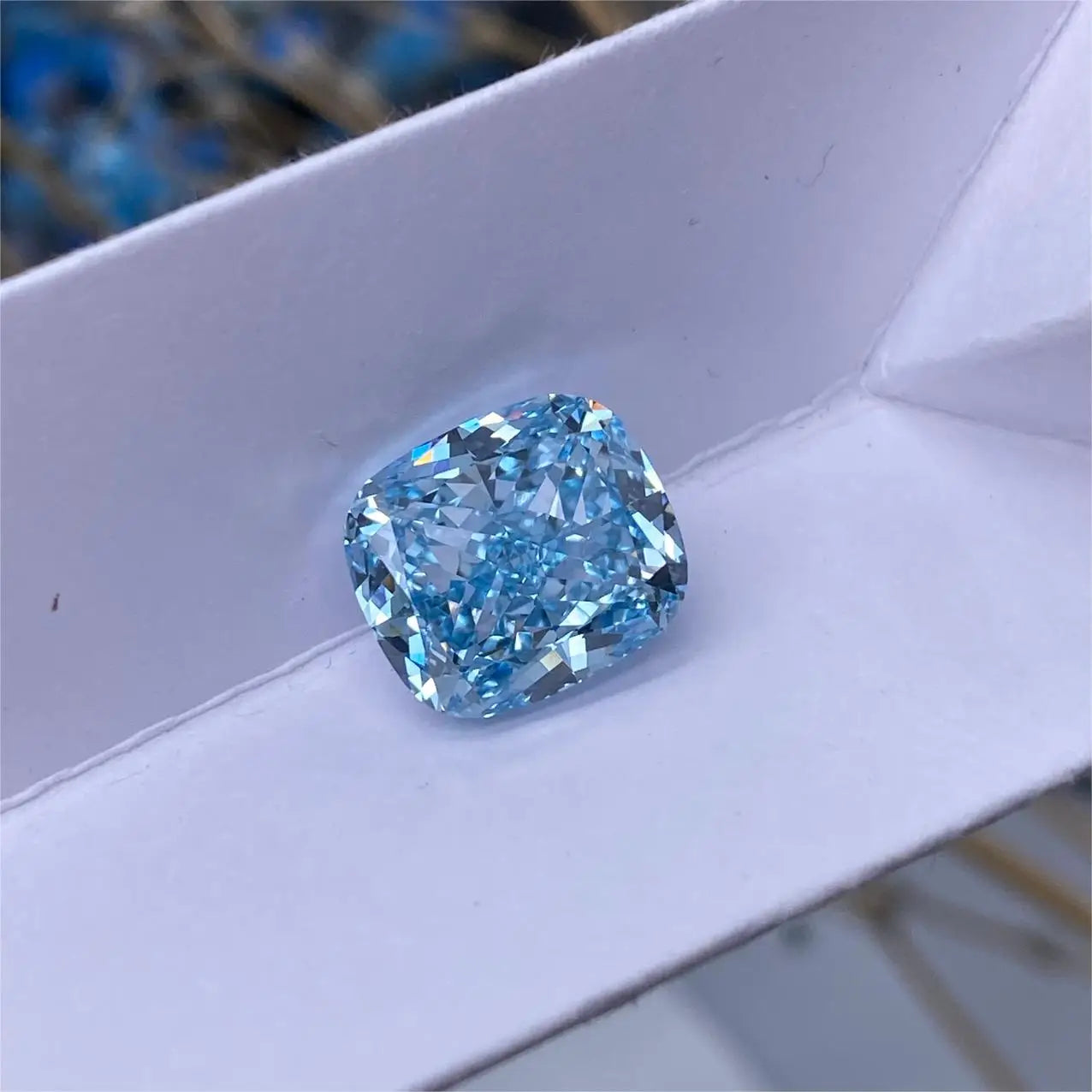 5.83 CARAT ELONGATED BLUE VIVID CUSHION CUT DIAMOND | IGI CERTIFIED