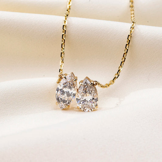 LUXURY MARQUISE & PEAR CUT LAB GROWN DIAMOND NECKLACE | 14K YELLOW GOLD