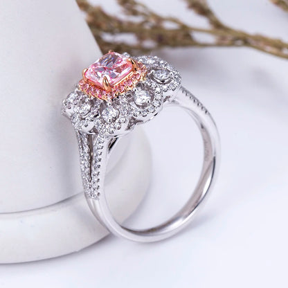 LUXURY 3.85 CARAT CUSHION CUT PINK LAB GROWN DIAMONDS RING | 18K SOLID WHITE GOLD