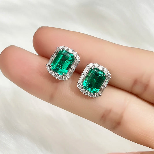 LUXURY COLUMBIA GREEN LAB GROWN DIAMOND STUD EARRINGS | 18K WHITE GOLD