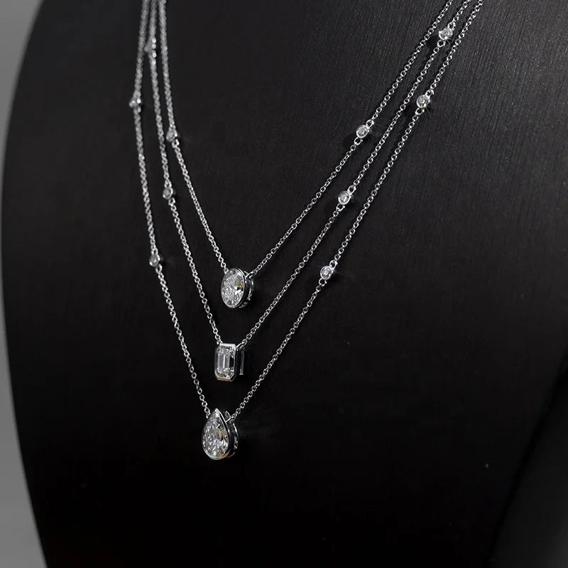 LUXURY 3-STONE | 4 CARAT LAB GROWN DIAMONDS NECKLACE | 18K SOLID GOLD WHITE