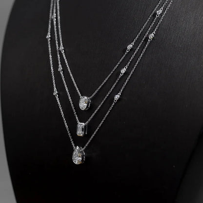 LUXURY 3-STONE | 4 CARAT LAB GROWN DIAMONDS NECKLACE | 18K SOLID GOLD WHITE