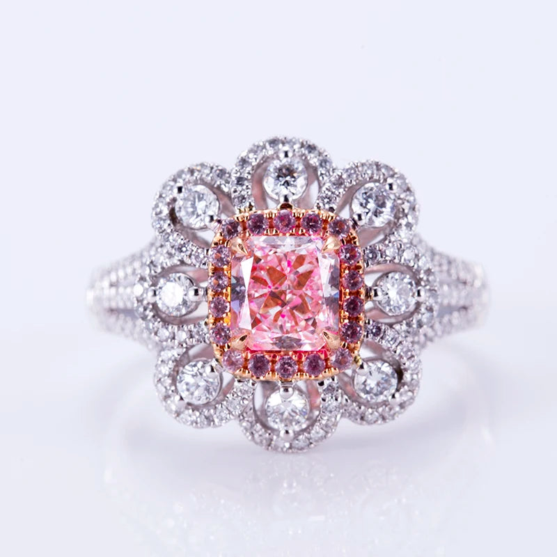 LUXURY 3.85 CARAT CUSHION CUT PINK LAB GROWN DIAMONDS RING | 18K SOLID WHITE GOLD