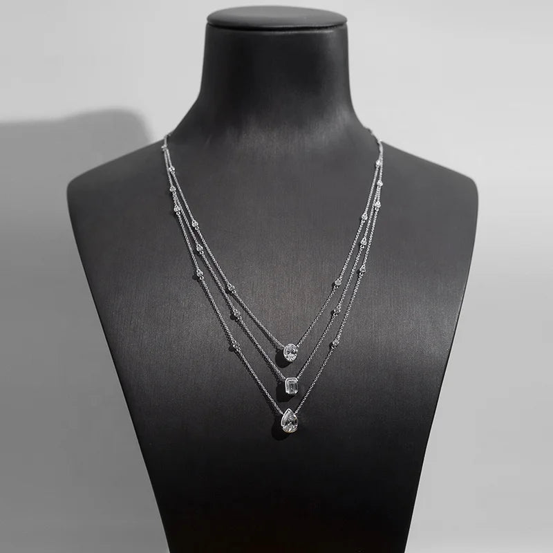 LUXURY 3-STONE | 4 CARAT LAB GROWN DIAMONDS NECKLACE | 18K SOLID GOLD WHITE
