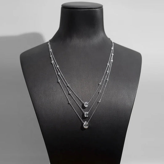 LUXURY 3-STONE | 4 CARAT LAB GROWN DIAMONDS NECKLACE | 18K SOLID GOLD WHITE