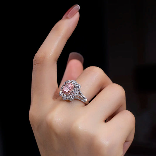 LUXURY CUSHION CUT PINK LAB GROWN DIAMOND RING | 18K SOLID GOLD