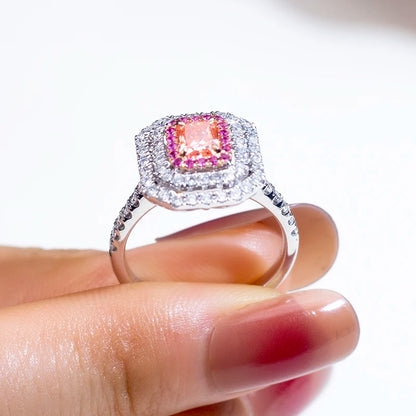 LUXURY RADIANT CUT PINK LAB DIAMOND HALO RING | 18K WHITE GOLD