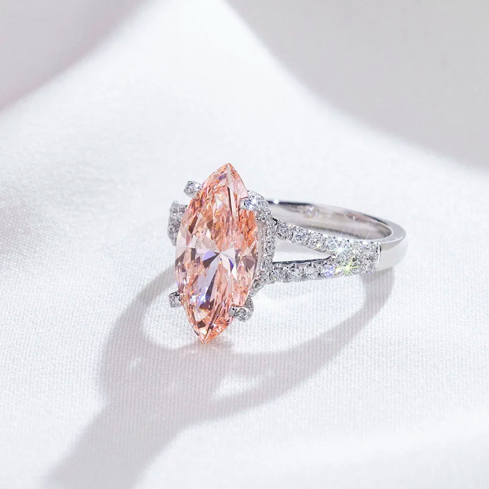 3CT MARQUISE CUT FANCY VIVID PINK LAB DIAMOND RING 18K WHITE GOLD