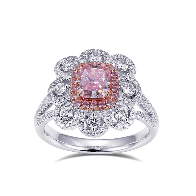 LUXURY 3.85 CARAT CUSHION CUT PINK LAB GROWN DIAMONDS RING | 18K SOLID WHITE GOLD