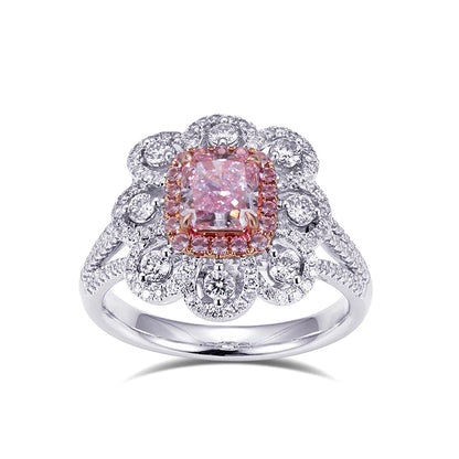 LUXURY 3.85 CARAT CUSHION CUT PINK LAB GROWN DIAMONDS RING | 18K SOLID WHITE GOLD