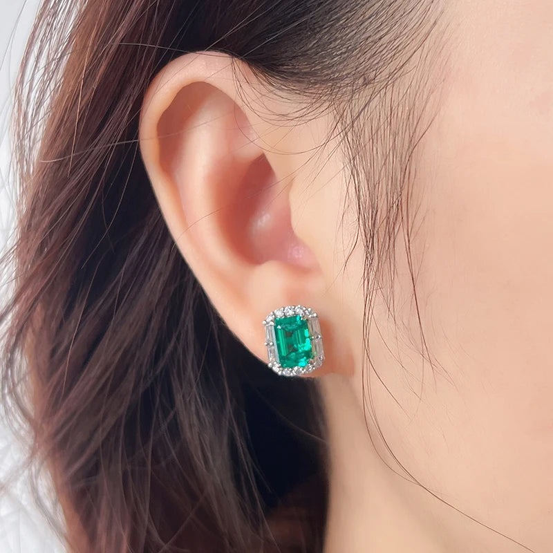 LUXURY COLUMBIA GREEN LAB GROWN DIAMOND STUD EARRINGS | 18K WHITE GOLD