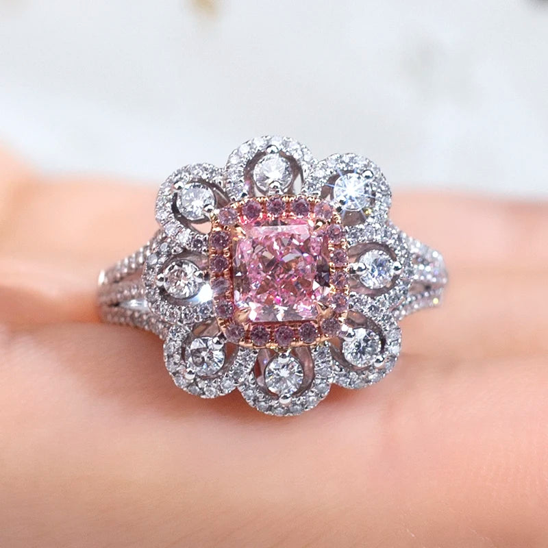 LUXURY 3.85 CARAT CUSHION CUT PINK LAB GROWN DIAMONDS RING | 18K SOLID WHITE GOLD