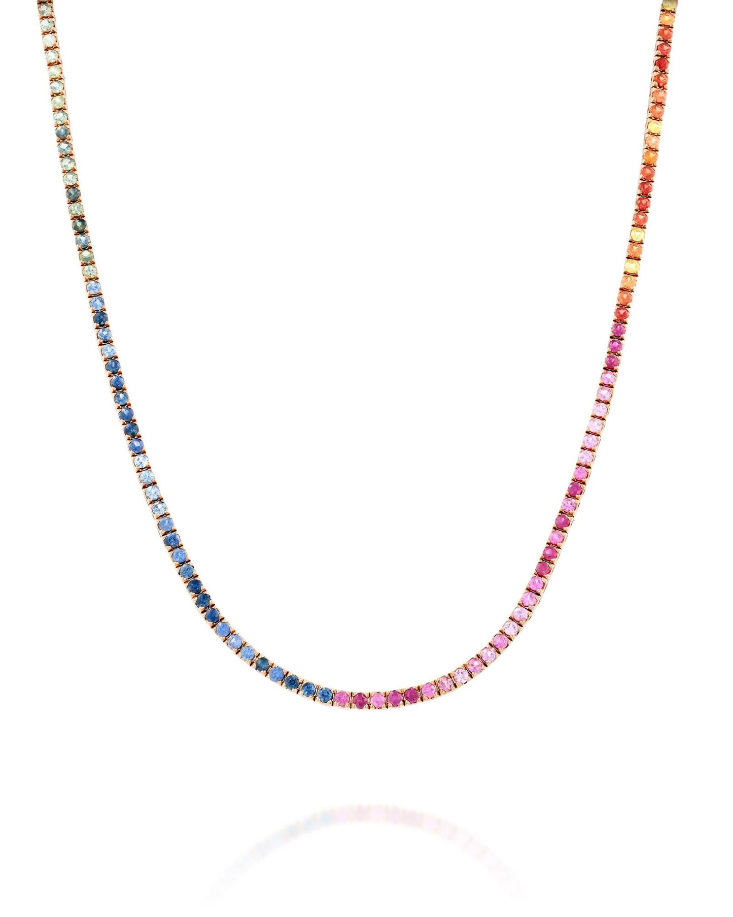 15.41CT - 27.50CT | SPECTRUM RAINBOW SAPPHIRE TENNIS NECKLACE | 18K ROSE GOLD