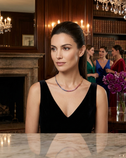 15.41CT - 27.50CT | SPECTRUM RAINBOW SAPPHIRE TENNIS NECKLACE | 18K ROSE GOLD