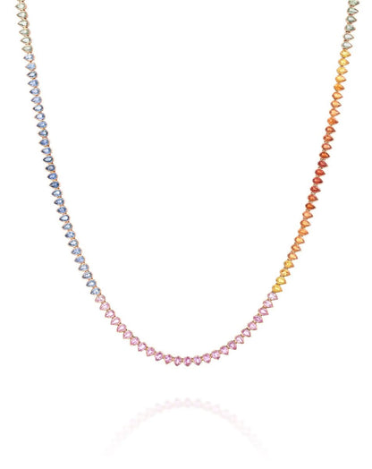 15.41CT - 27.50CT | SPECTRUM RAINBOW SAPPHIRE TENNIS NECKLACE | 18K ROSE GOLD