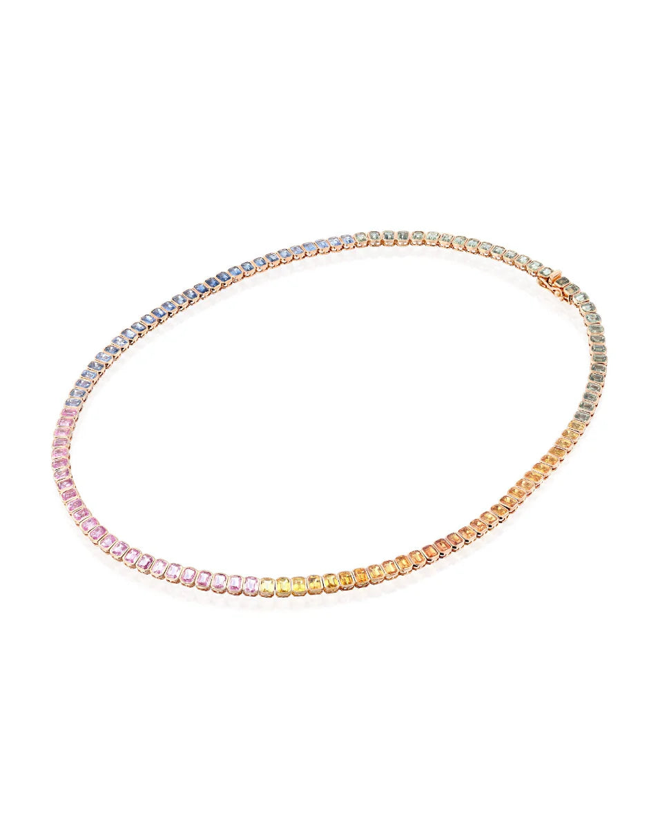 15.41CT - 27.50CT | SPECTRUM RAINBOW SAPPHIRE TENNIS NECKLACE | 18K ROSE GOLD