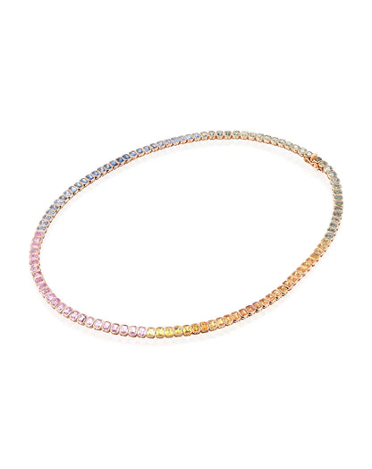 15.41CT - 27.50CT | SPECTRUM RAINBOW SAPPHIRE TENNIS NECKLACE | 18K ROSE GOLD