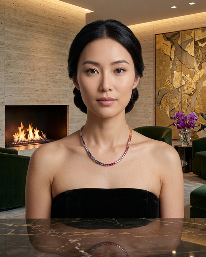 15.41CT - 27.50CT | SPECTRUM RAINBOW SAPPHIRE TENNIS NECKLACE | 18K ROSE GOLD