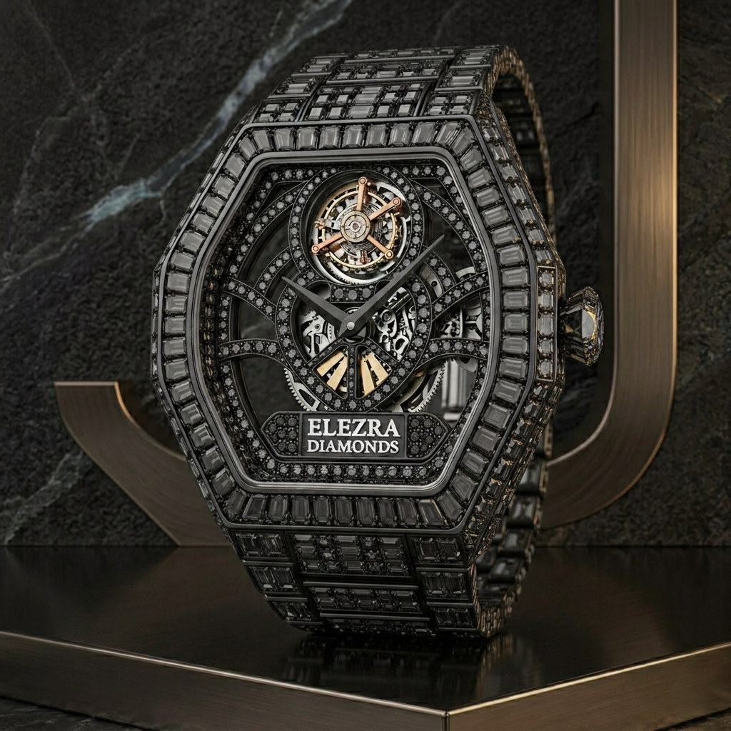 ELEZRA WATCHES | THE BLACK RAVEN 83 CARAT | RARE NATURAL BLACK DIAMONDS MASTERPIECE