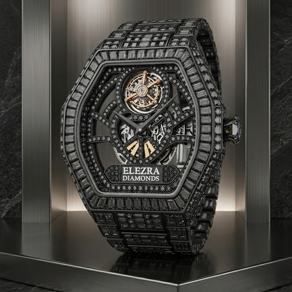 ELEZRA WATCHES | THE BLACK RAVEN 83 CARAT | RARE NATURAL BLACK DIAMONDS MASTERPIECE