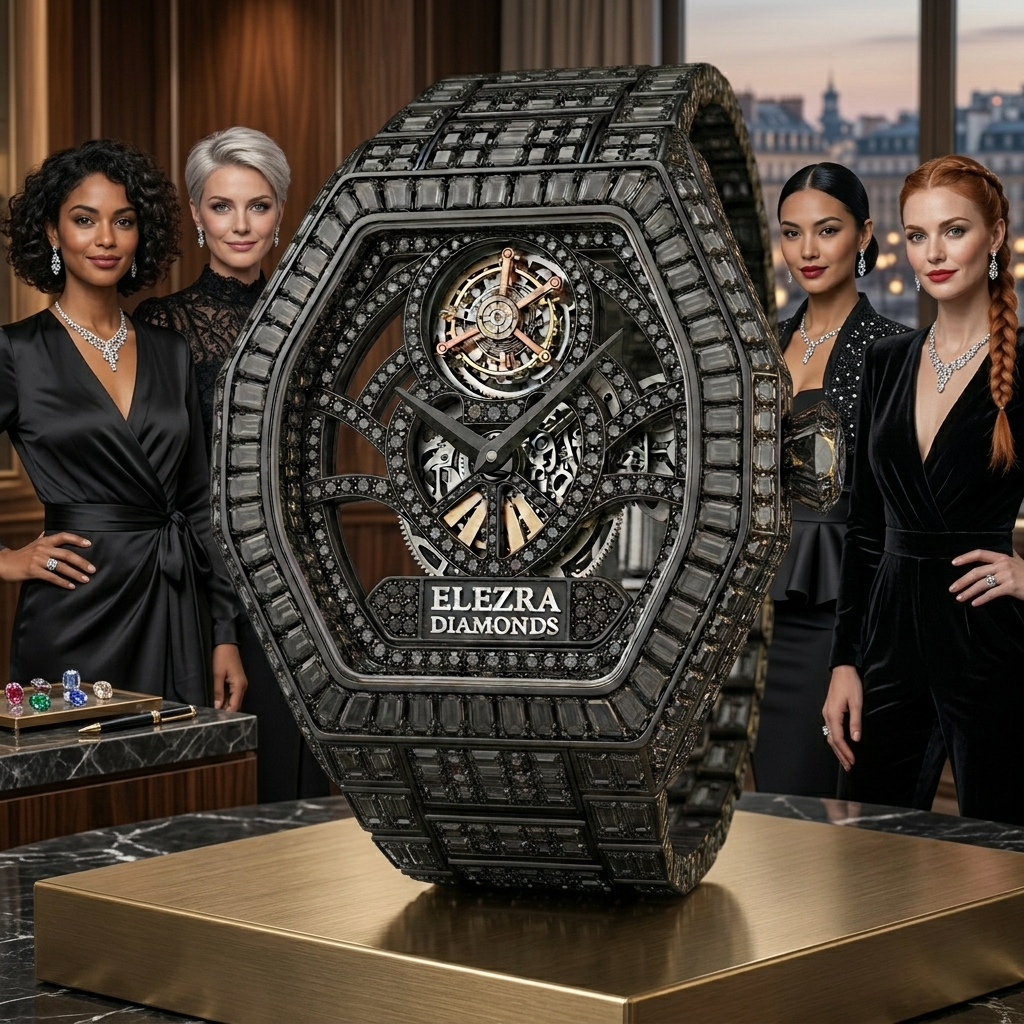 ELEZRA WATCHES | THE BLACK RAVEN 83 CARAT | RARE NATURAL BLACK DIAMONDS MASTERPIECE