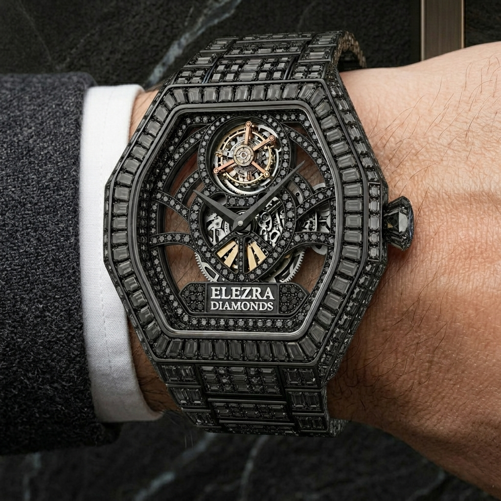 ELEZRA WATCHES | THE BLACK RAVEN 83 CARAT | RARE NATURAL BLACK DIAMONDS MASTERPIECE