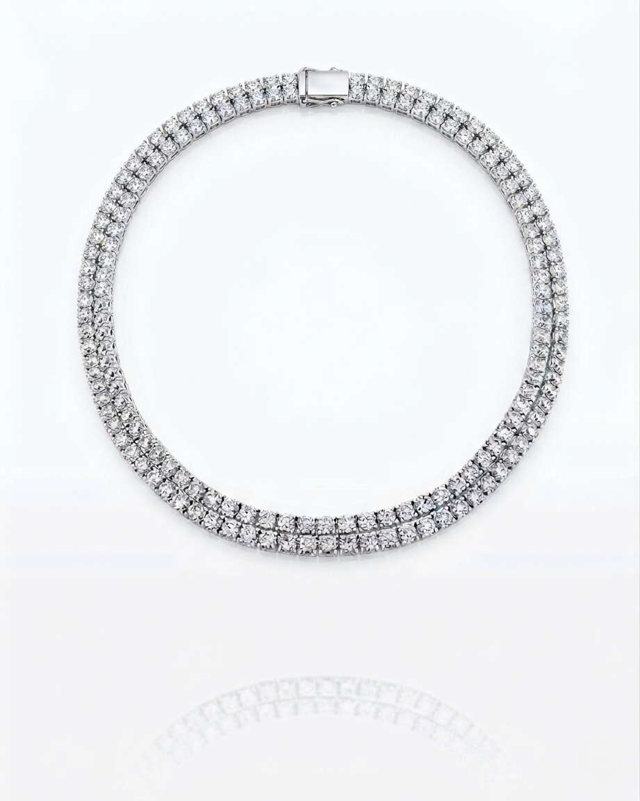 80CT - 10CT | ROUND BRILLIANT NATURAL DIAMONDS TENNIS NECKLACE | 18K WHITE GOLD